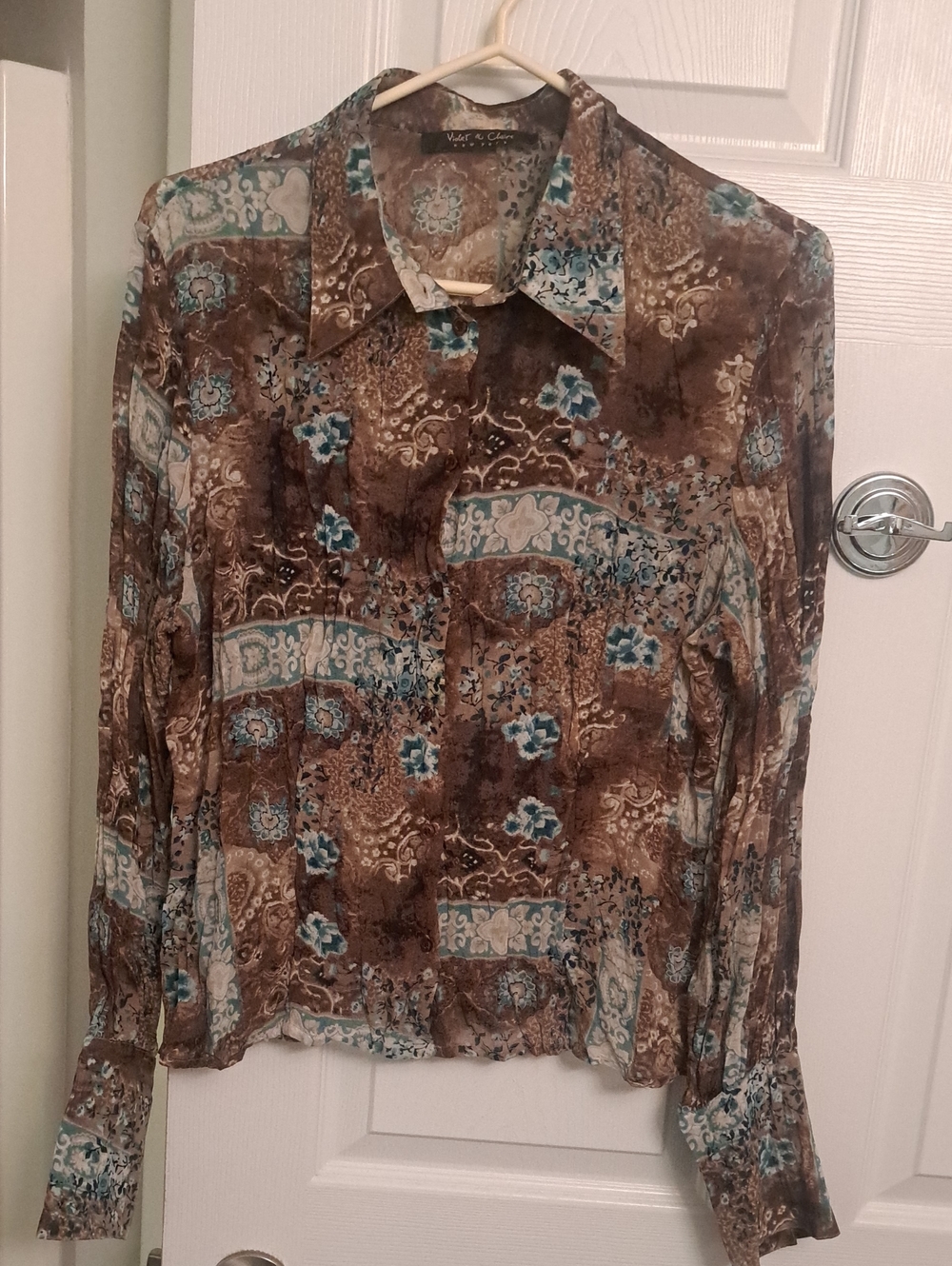 Violet & Claire New York Vintage Y2K Semi-Sheer Blouse – Brown & Teal Size Large